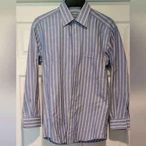 Men's Hickey Freeman Blue Striped Button Down Dress / Casual Long Sleeve 15.5 33